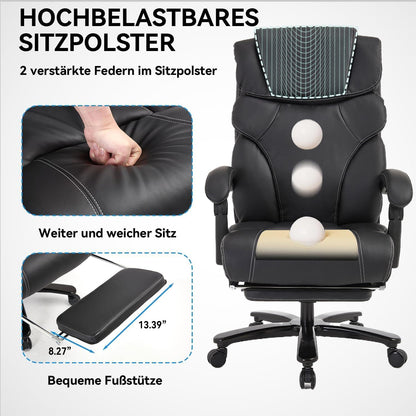 Chefsessel Burostuhl ergonomisch mit Fußstütze, 210 kg Belastbarkeit