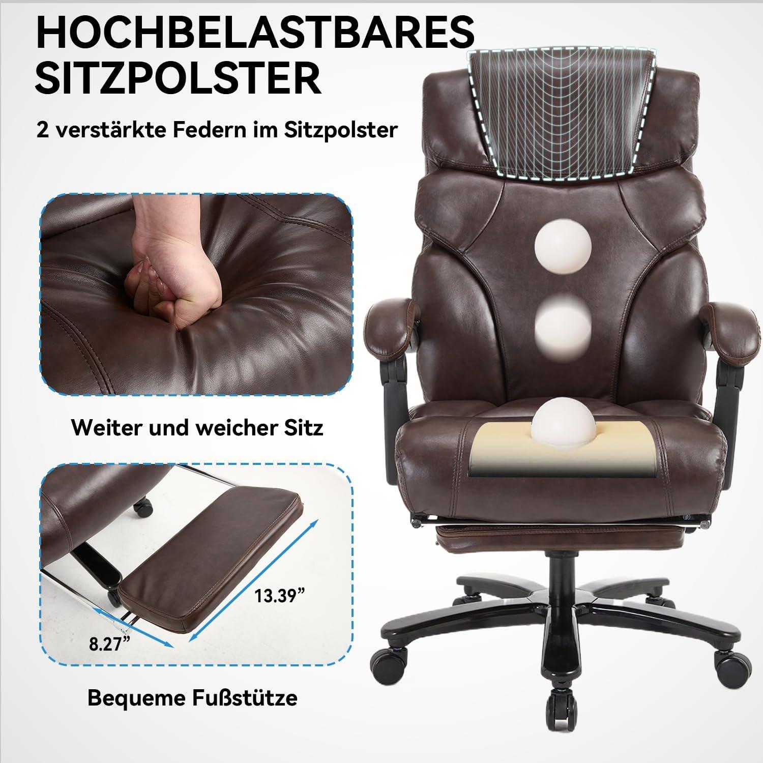 Chefsessel Bürostuhl 210kg Belastbarkeit Schwarz PU Leder Bürostuhl