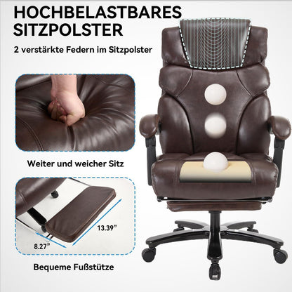 Chefsessel Bürostuhl 210kg Belastbarkeit Schwarz PU Leder Bürostuhl