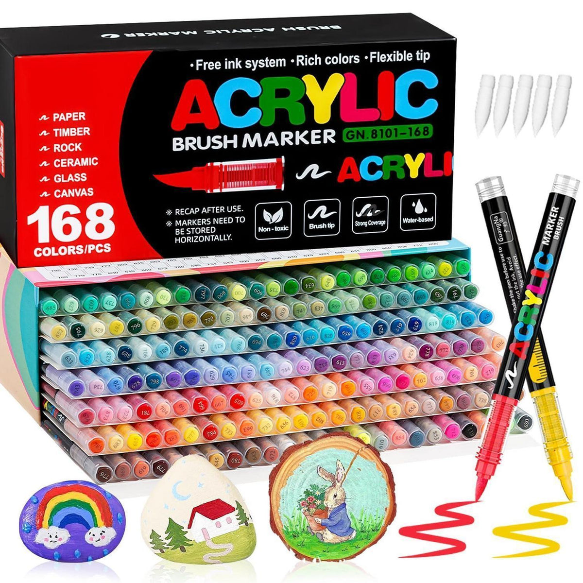Acrylmarker Set 168 Farben – Pinselspitze für Stein, Holz & Co.