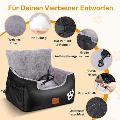 Hunde Autositz mit Sicherheitsleinen & Waschbarem Bezug