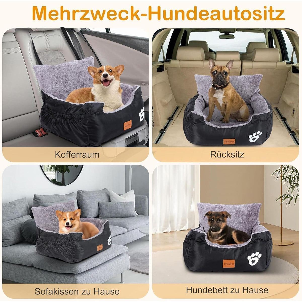 Hunde Autositz mit Sicherheitsleinen & Waschbarem Bezug