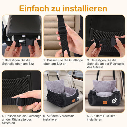 Hunde Autositz mit Sicherheitsleinen & Waschbarem Bezug