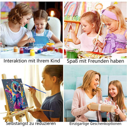 Malen nach Zahlen Kinder Tiere – 4er Set mit Pinseln & Farben