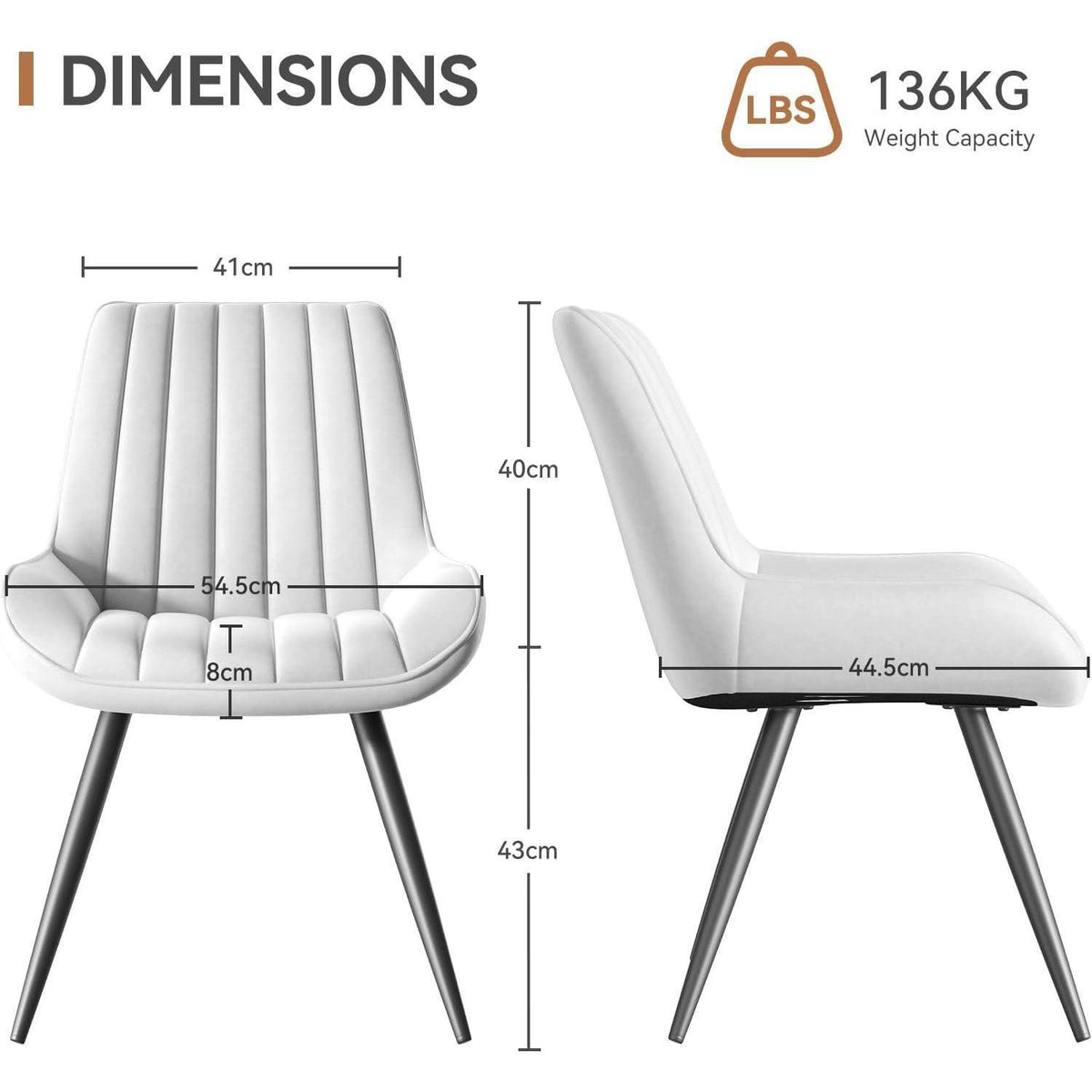 Moderner Esszimmerstuhl gepolstert – 6er Set Weiß
