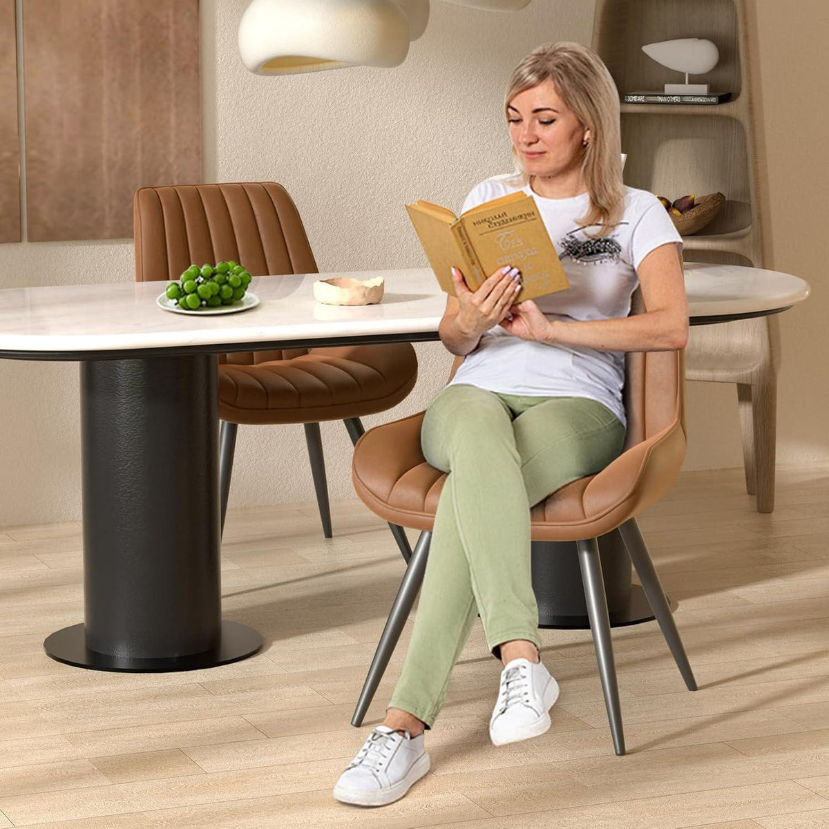 Moderner Esszimmerstuhl gepolstert – Braun, 2er Set