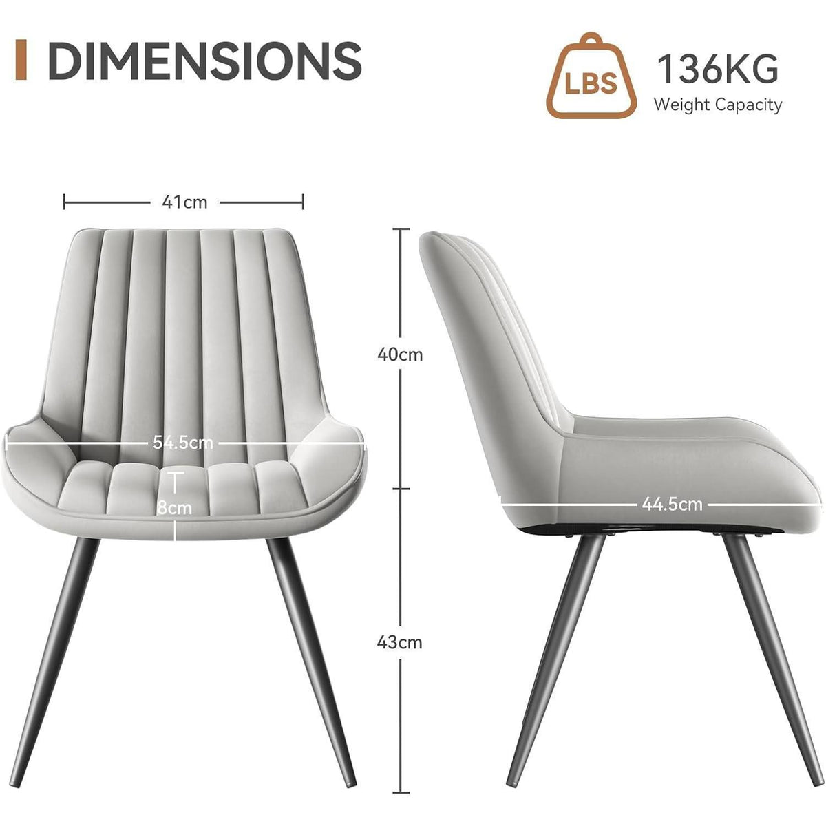 Moderner Esszimmerstuhl gepolstert – Grau, 2er Set