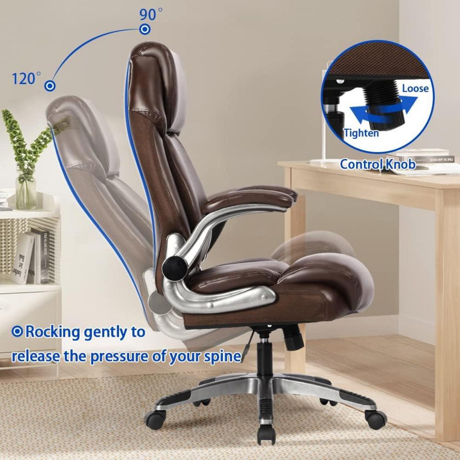 Ergonomischer Bürostuhl 180kg Leder Chefsessel Braun Office Chair