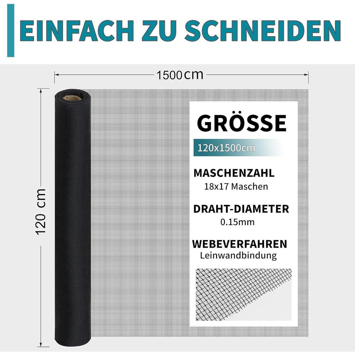 Fliegengitter Fenster 120x1500cm Edelstahl Zuschneidbar