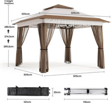 Bealife Pop-Up Pavillon 3,35x3,35m Verstellbare Höhe