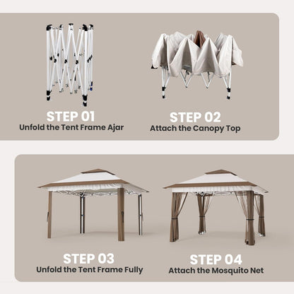 Bealife Pop-Up Pavillon 3,35x3,35m mit verstellbarer Höhe und Moskitonetz