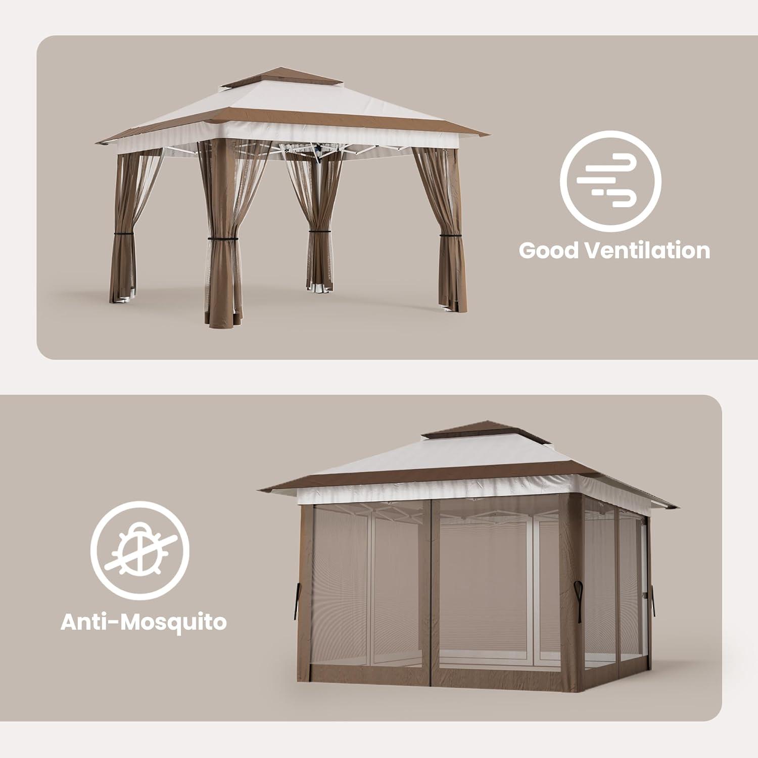 Pop-Up Pavillon 3,35x3,35m mit verstellbarer Höhe und Moskitonetz in