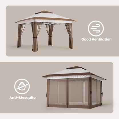Pop-Up Pavillon 3,35x3,35m mit verstellbarer Höhe und Moskitonetz in