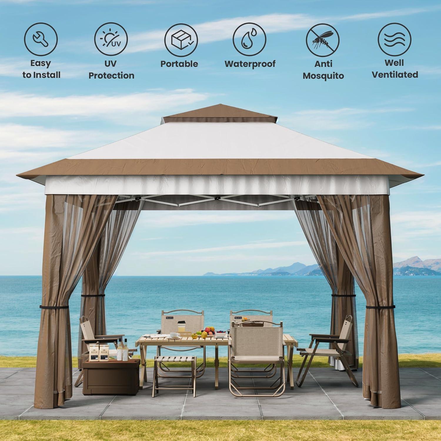 Pop-Up Pavillon 3,35x3,35m Verstellbare Höhe wasserdicht UV-Moskitonetz