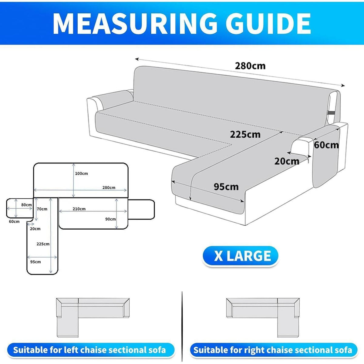 Wasserdichter Sofabezug L-Form 4 Sitzer, Hellblau