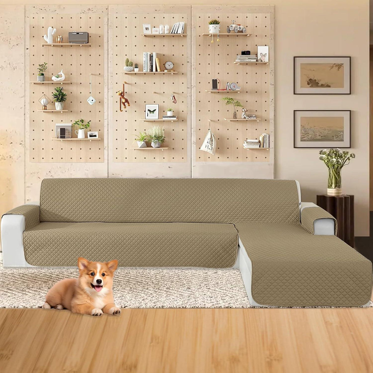 Wasserdichter Sofabezug L-Form 4 Sitzer, Ecksofa Überzug für Hunde & Katze