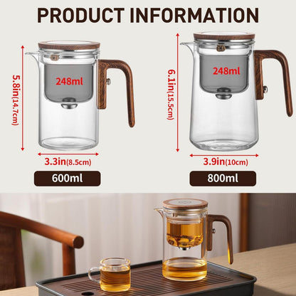Glas Teekanne mit Sieb & Holzoptik Griff - 600ml