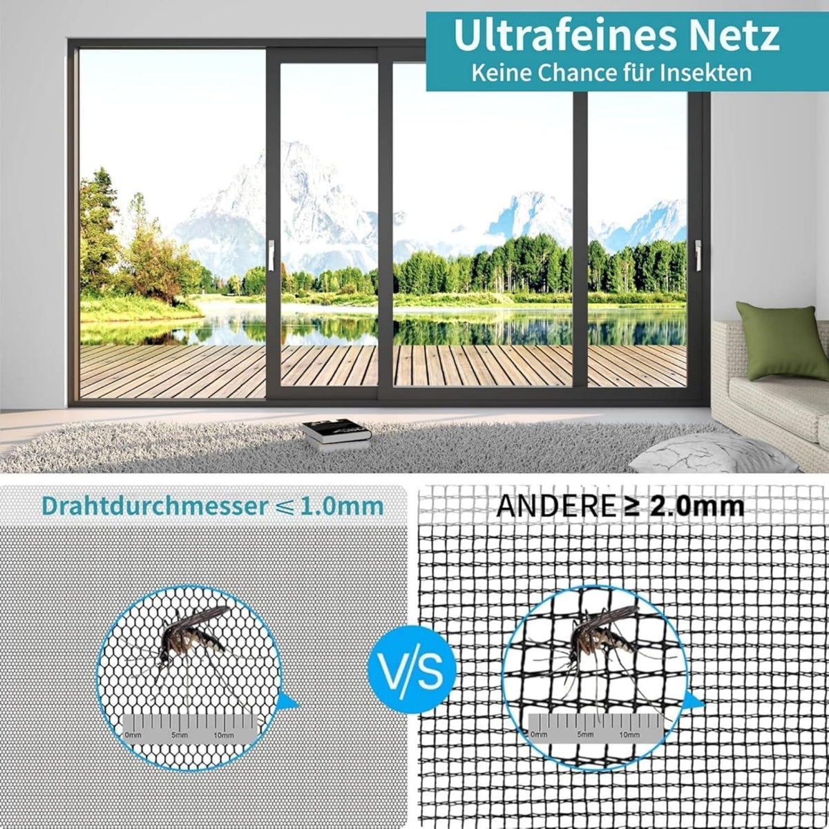 Fliegengitter Fenster 120x3000cm Edelstahl Insektenschutznetz