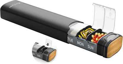 Tablettenbox, Metall Medikamentenbox, Pillendose 7 Tage Schwarz