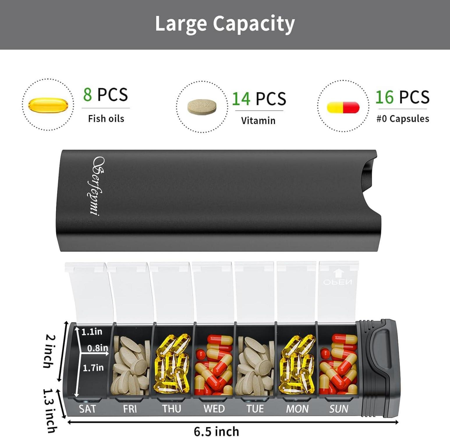 Serfeymi 7 Tage Tablettenbox Metall Pillendose Organizer Schwarz
