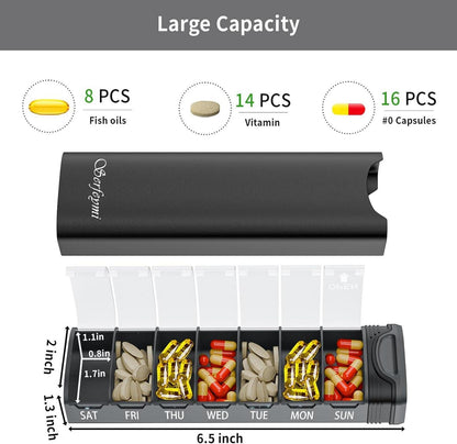 Serfeymi 7 Tage Tablettenbox Metall Pillendose Organizer Schwarz