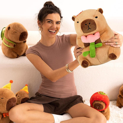Capybara Kuscheltier mit Blume – 30cm Plüschtier & Kissen