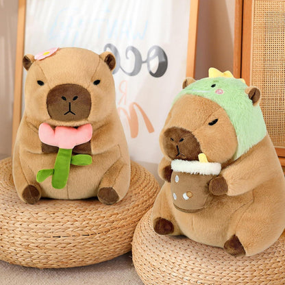 Capybara Kuscheltier mit Blume – 30cm Plüschtier & Kissen