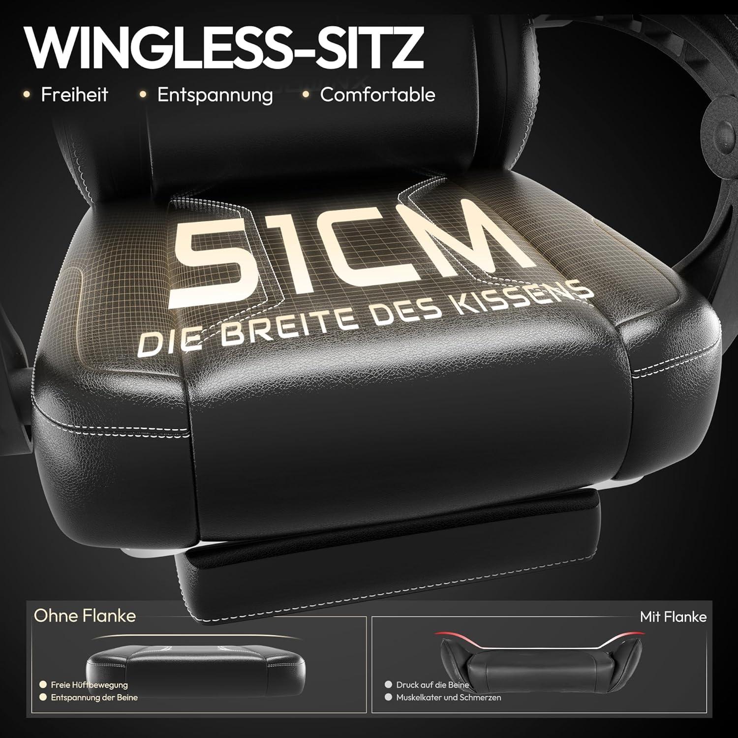 Ergonomischer Racing Gaming Stuhl mit Lendenwirbelstütze - Schwarz
