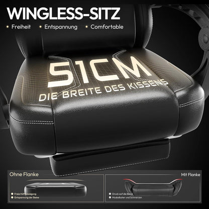 Ergonomischer Racing Gaming Stuhl mit Lendenwirbelstütze - Schwarz