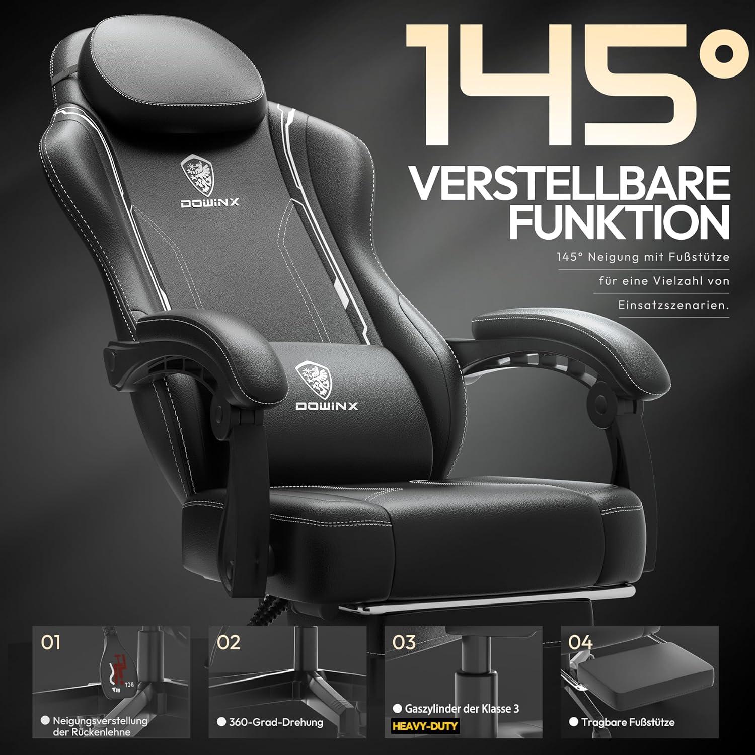 Ergonomischer Racing Gaming Stuhl mit Lendenwirbelstütze - Schwarz