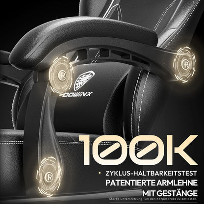 Dowinx Gaming Stuhl Racing Gamer Stuhl mit Lendenwirbelstütze PU Leder Schwarz