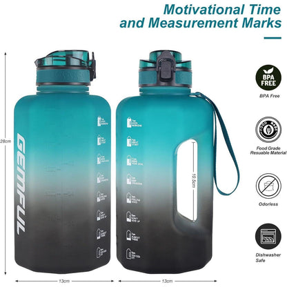 2.2L Trinkflasche mit Zeitmarkierung & Griff - Grün/Schwarz