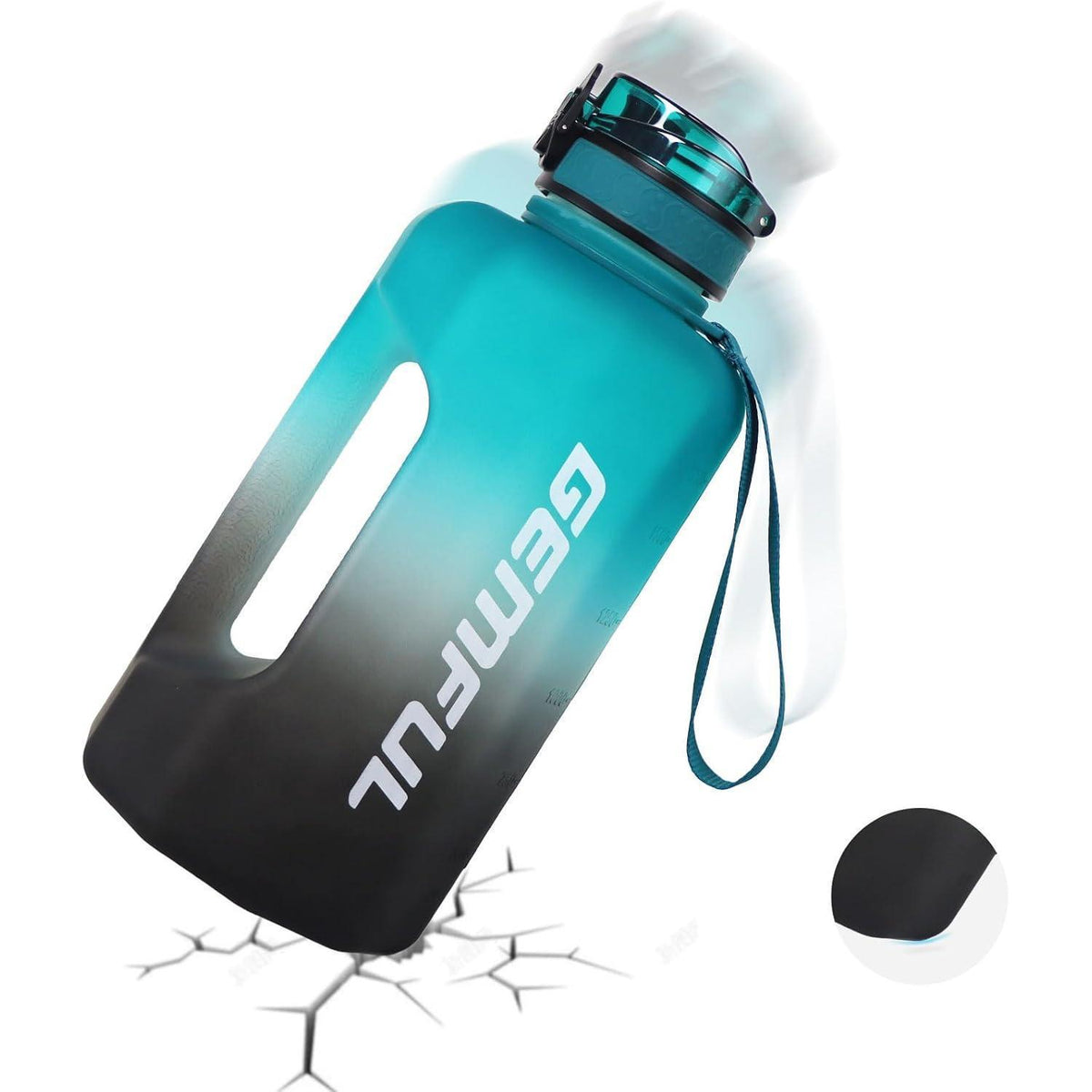 2.2L Trinkflasche mit Zeitmarkierung & Griff - Grün/Schwarz