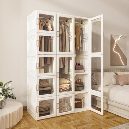 Zusammenklappbarer Kleiderschrank mit Kleiderstange & Magnettüren