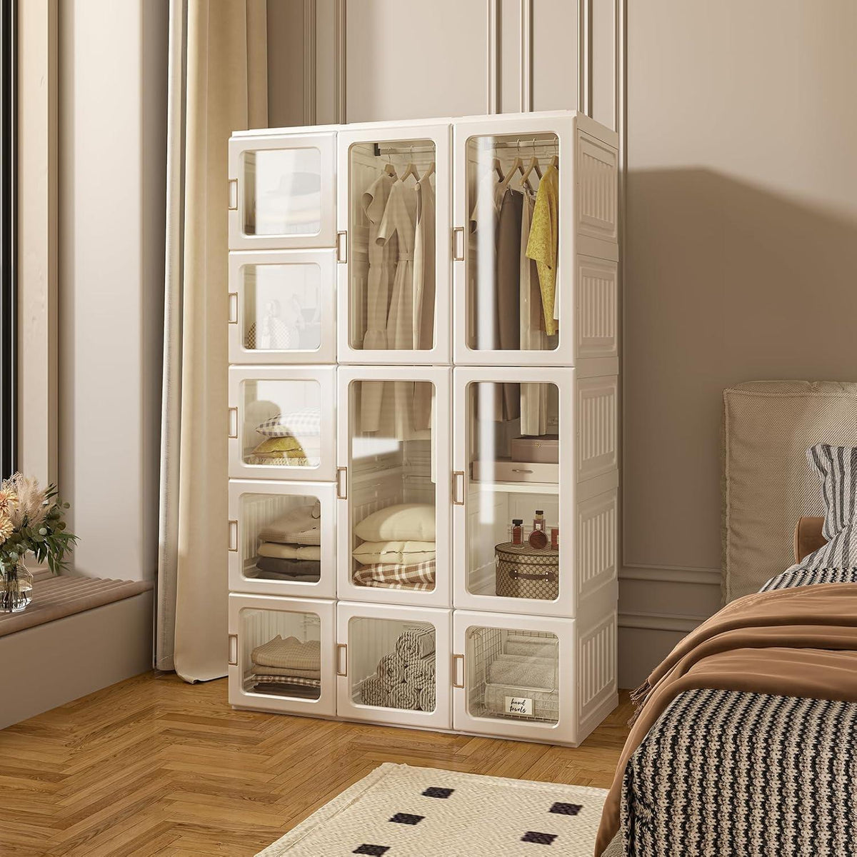 Zusammenklappbarer Kleiderschrank mit Kleiderstange & Magnettüren