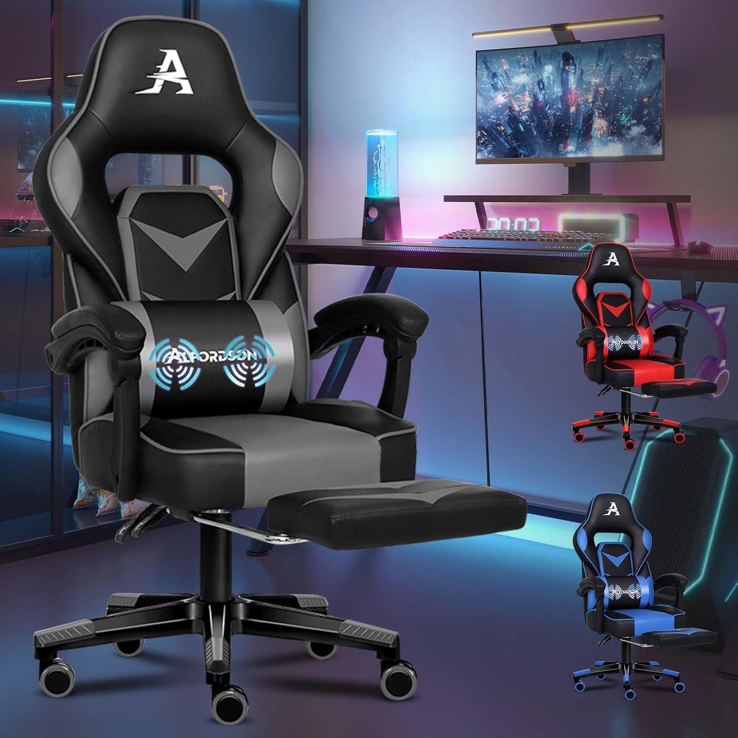 Gaming Stuhl Racing Bürostuhl mit Fußstütze PU Leder Armlehne