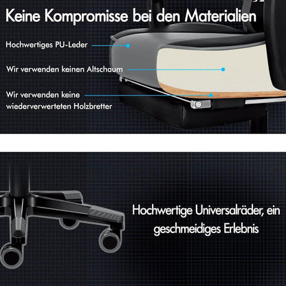 Gaming Stuhl Racing Stuhl Executive Sport Gordon Bürostuhl mit Fußstütze PU