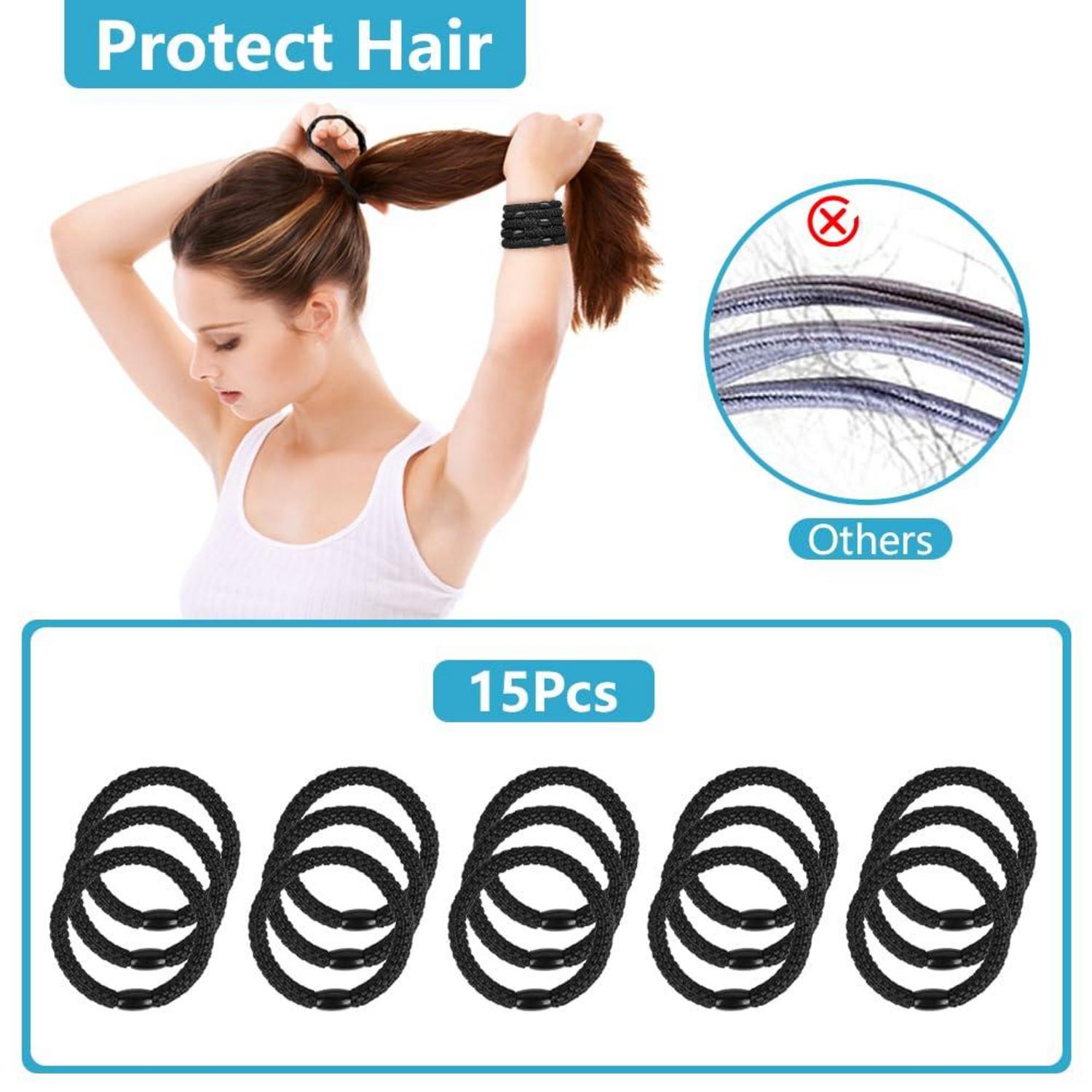 15 Stück Schwarze Elastische Haargummis für Damen und Mädchen