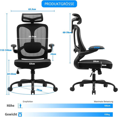 Ergonomischer Bürostuhl mit hoher Rückenlehne und verstellbarer
