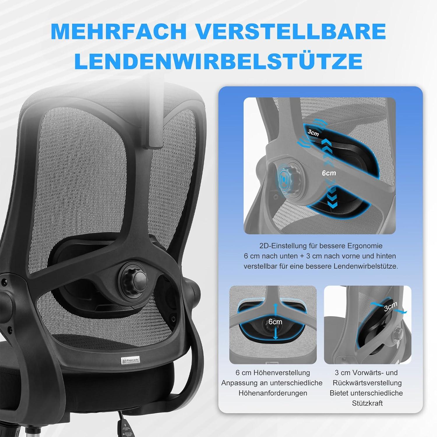 Ergonomischer Bürostuhl mit hoher Rückenlehne und verstellbarer Kopfstütze