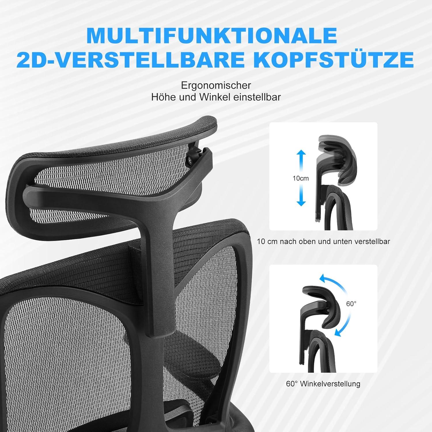 Ergonomischer Mesh-Bürostuhl mit hoher Rückenlehne, verstellbarer