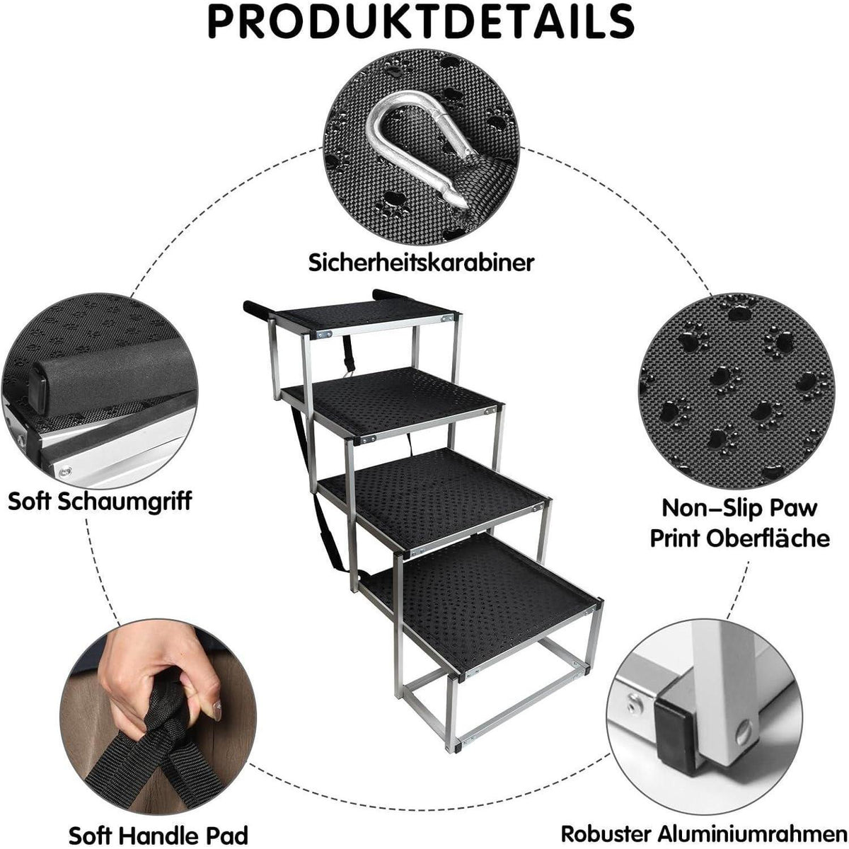 Hundetreppe Auto, 4 Stufen – Klappbar & Höhenverstellbar