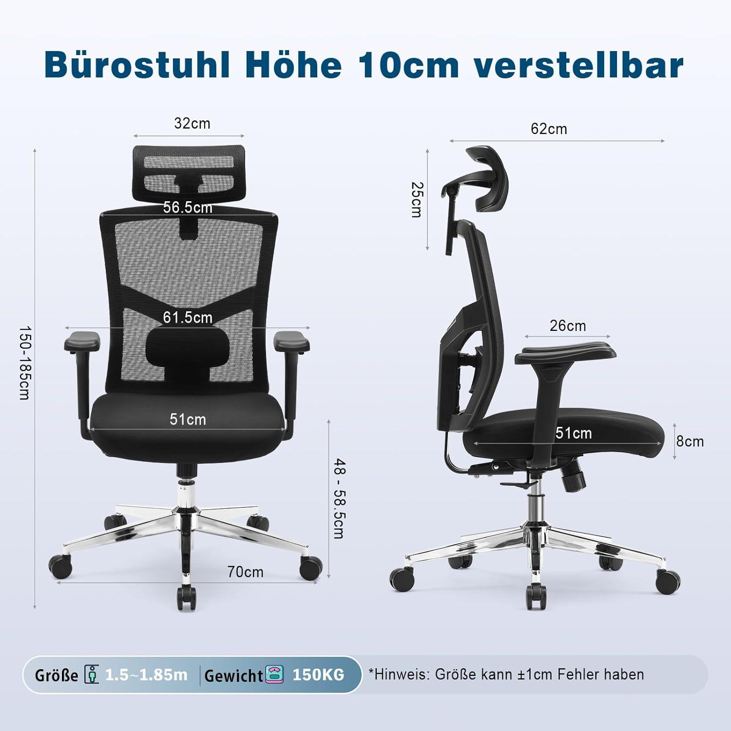 Ergonomischer Bürostuhl Magic Life mit Verstellbarem Kopf- und