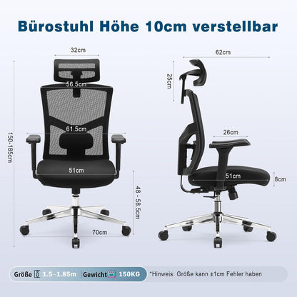 Ergonomischer Bürostuhl Magic Life mit Verstellbarem Kopf- und