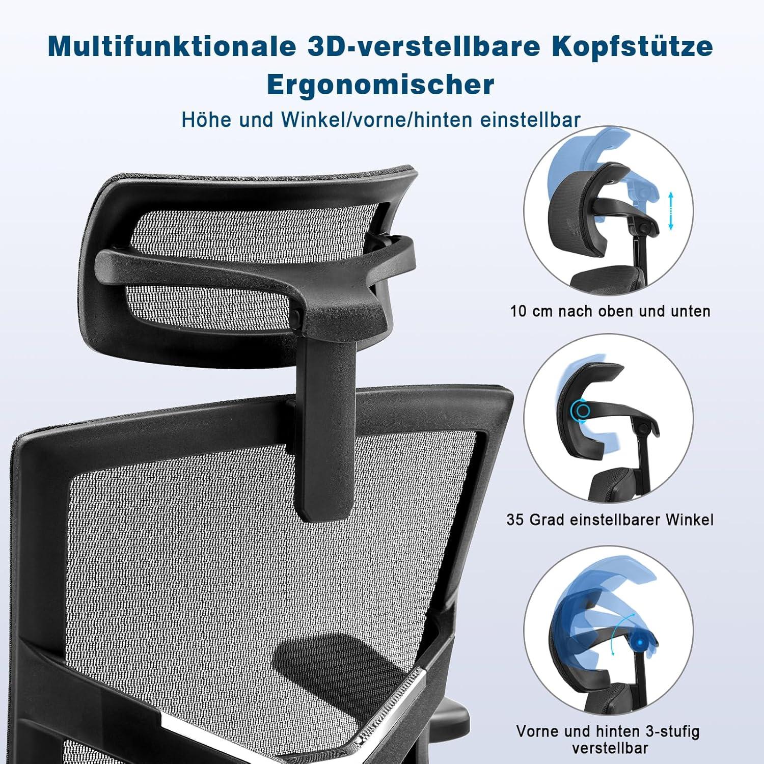 Magic Life Ergonomischer Bürostuhl mit verstellbaren Armlehnen und Kopfstütze