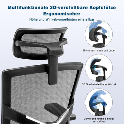 Magic Life Ergonomischer Bürostuhl mit verstellbaren Armlehnen und Kopfstütze