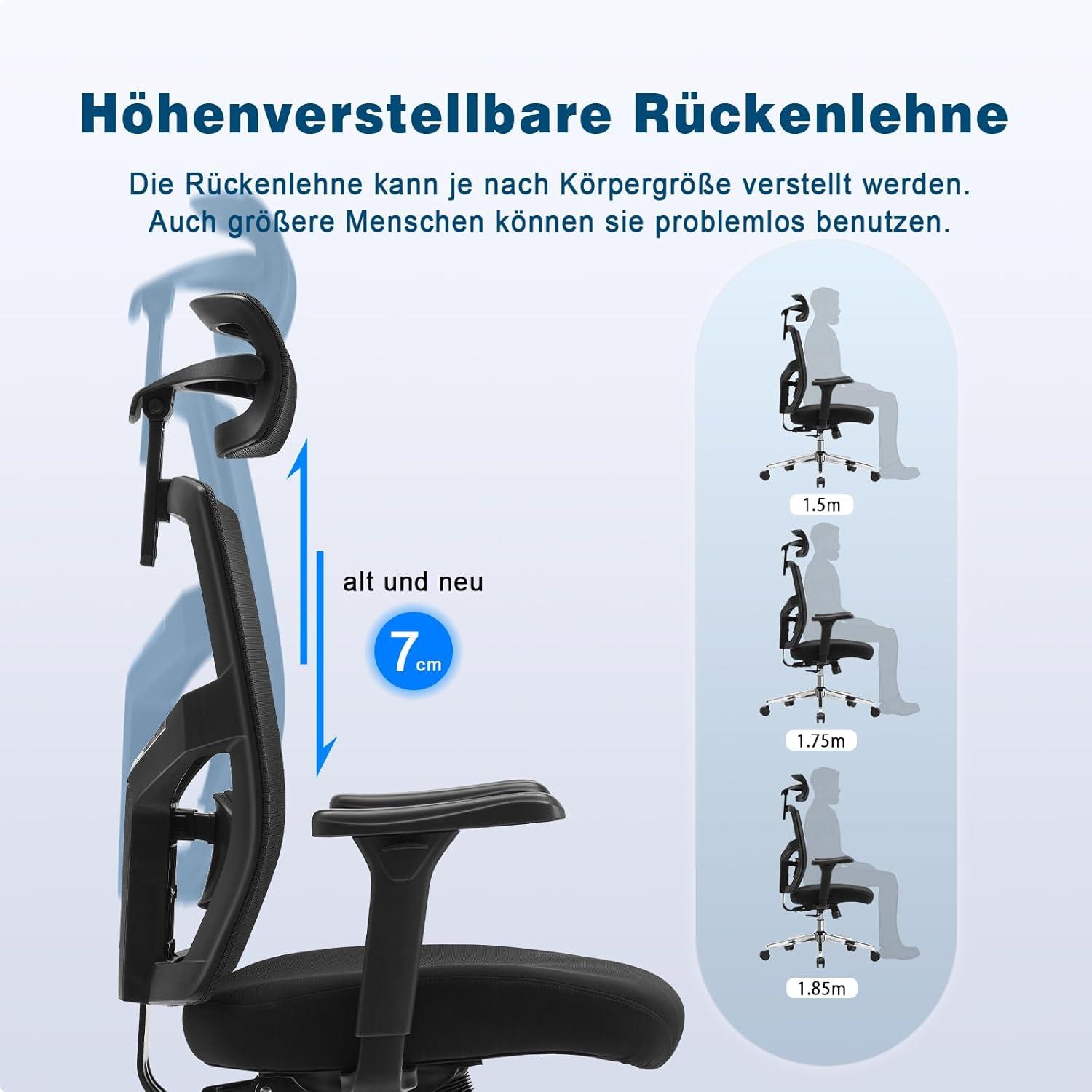 Ergonomischer Bürostuhl mit 3D-Verstellbaren Armlehnen und