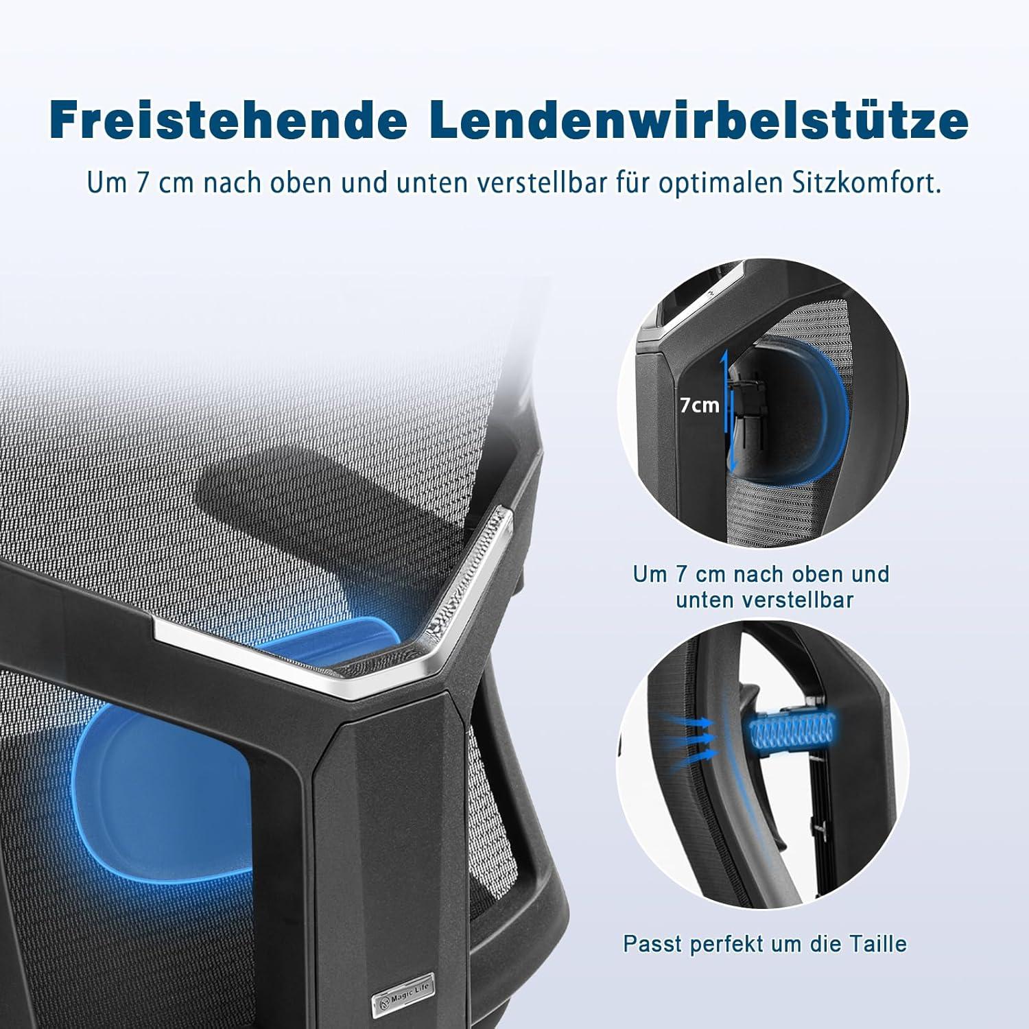 Magic Life Ergonomischer Bürostuhl mit verstellbaren Armlehnen und Kopfstütze
