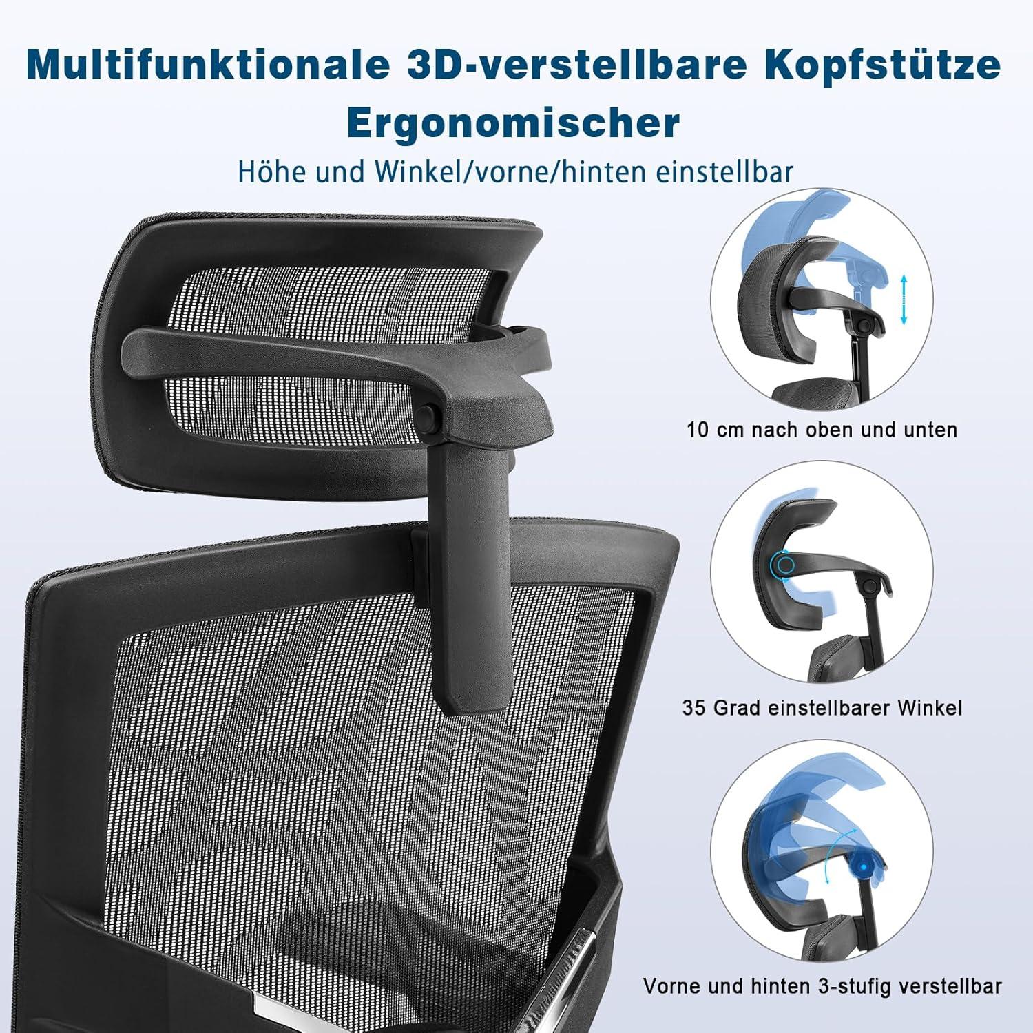 Ergonomischer Bürostuhl Magic Life mit 3D-Armlehnen & Kopfstütze