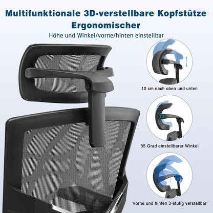 Ergonomischer Bürostuhl Magic Life mit 3D-Armlehnen & Kopfstütze